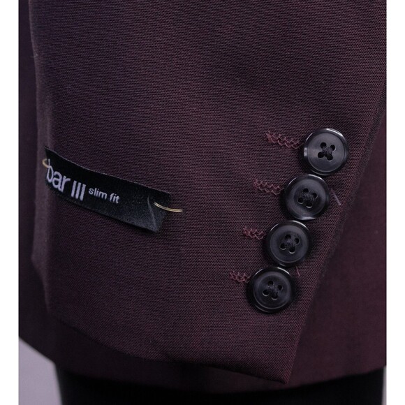 BAR III Blazer Burgundy Sz 40L Sport Coat Slim-Fit Solid Two Button Wool Blnd - Picture 8 of 14